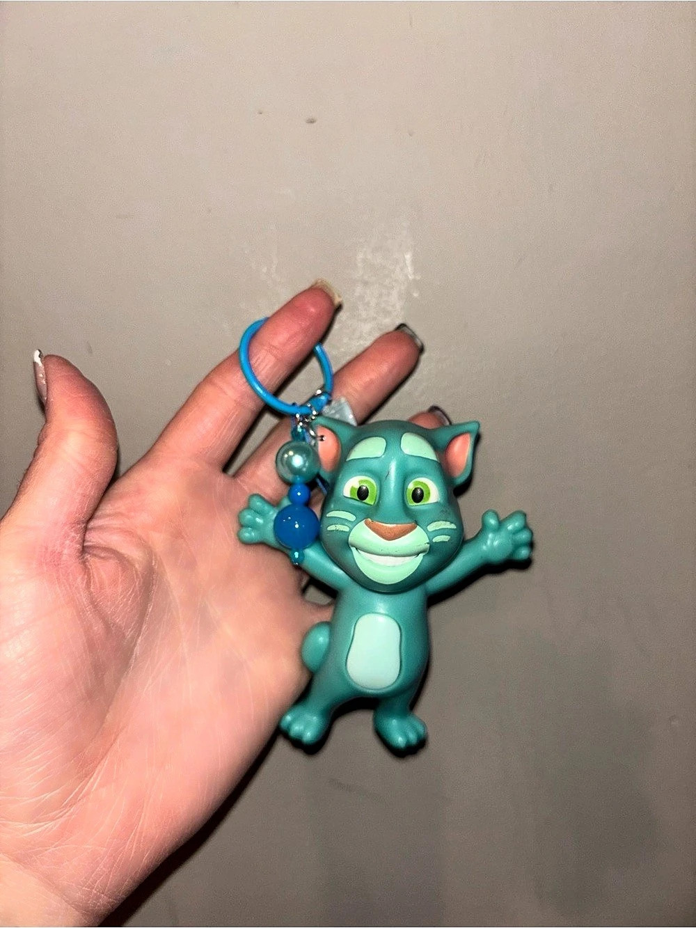Talking Tom Cat Blue Teal Bag Charm Keychain Kawaii Beaded Y2K Character